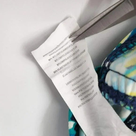 Chaps 12 Blue Green Yellow Abstract Paisley Neck Tie Padded Tankini Swimsuit Top - Picture 8 of 11